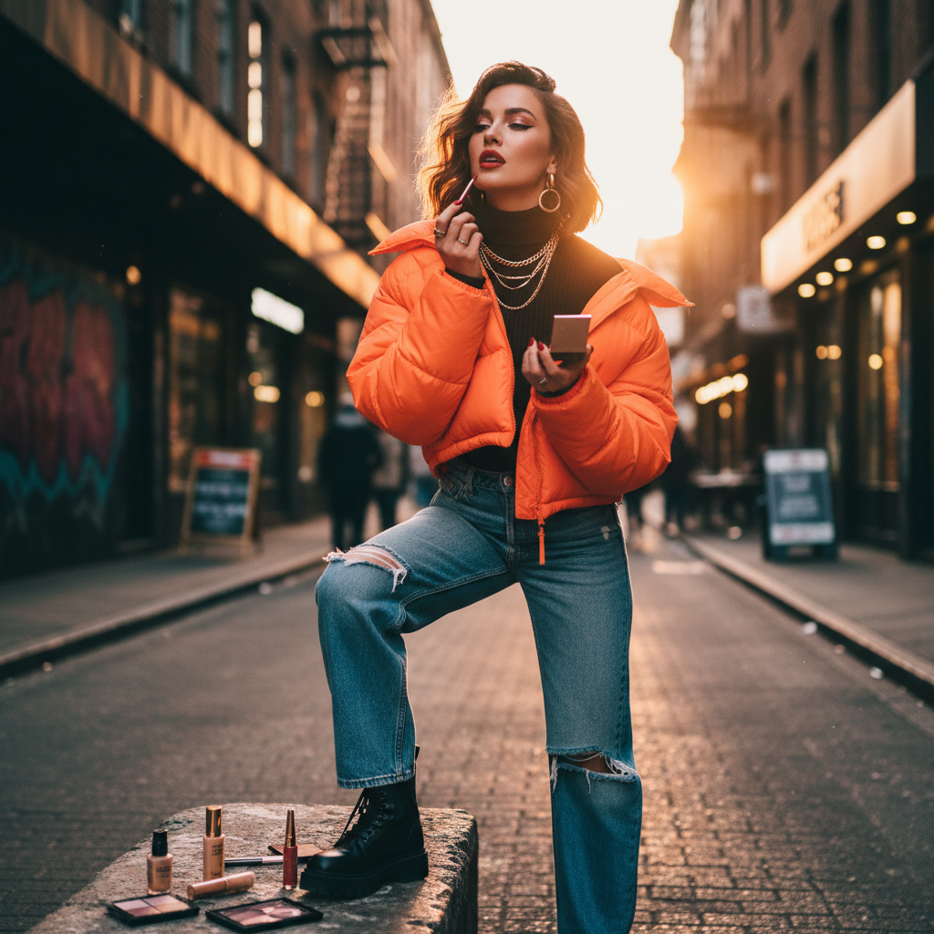 Woman applying makeup